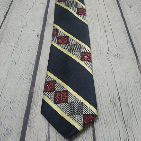 Vintage Black Red Gold Geometric Diamond Tie - Picture 1 of 6